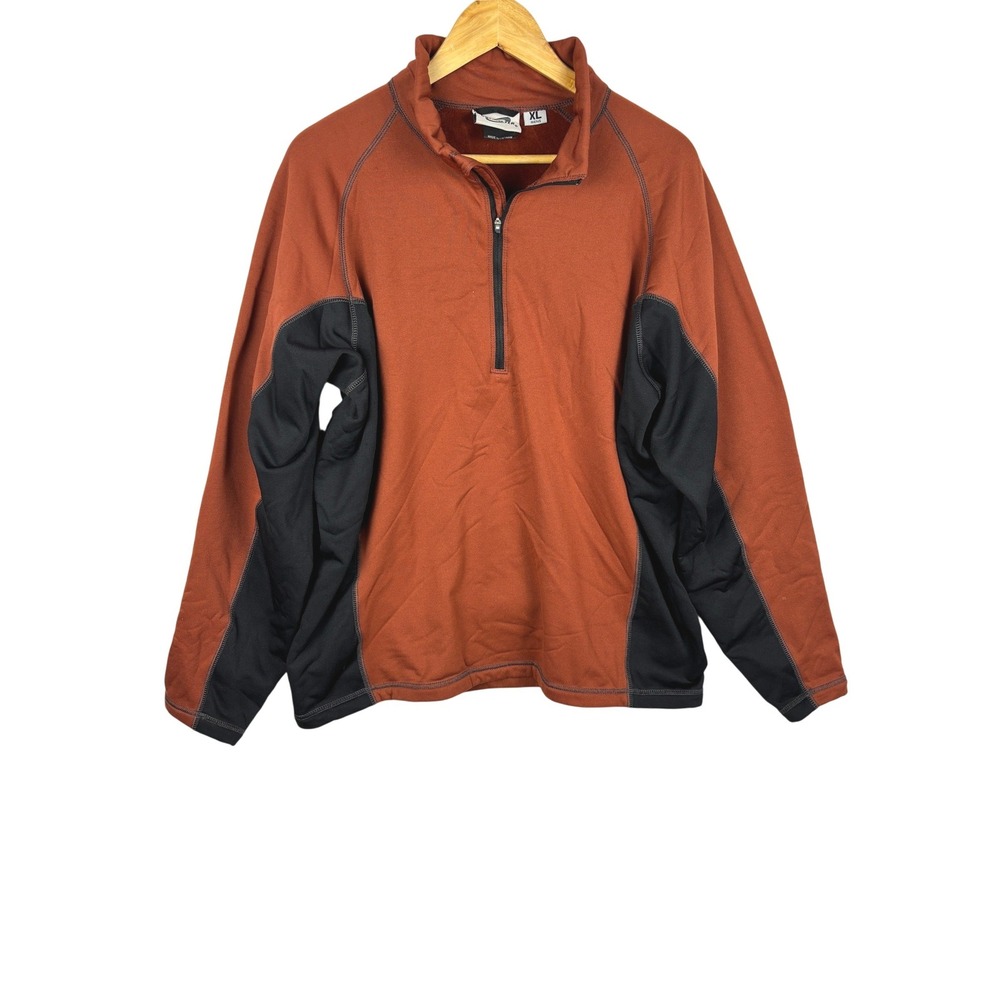 Obermeyer Mens Quarter Zip‎ Fleece Base Layer Jacket XL Rust Black Ski Pullover